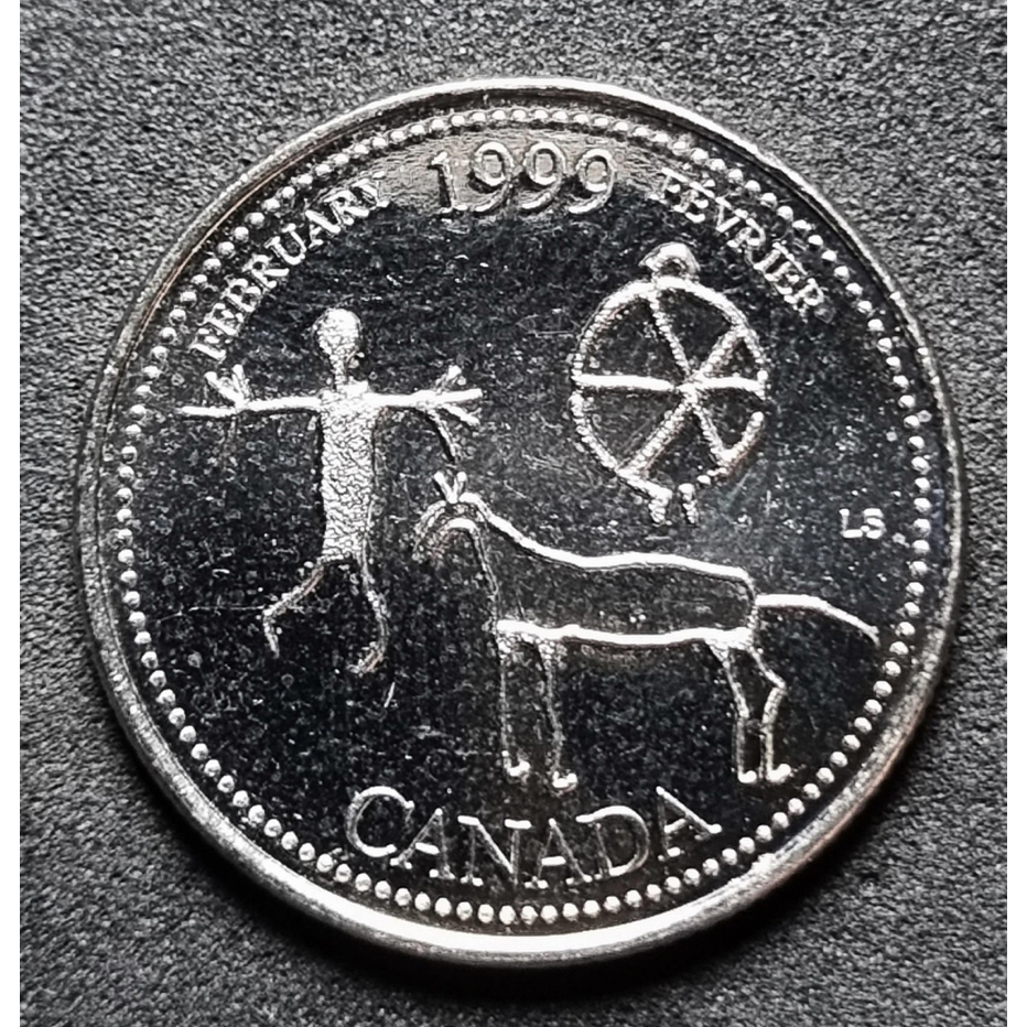 Moeda do Canadá - 25 Cents 1999 - Fevereiro - Comemorativa da Série História do Canadá Através do Segundo Milênio