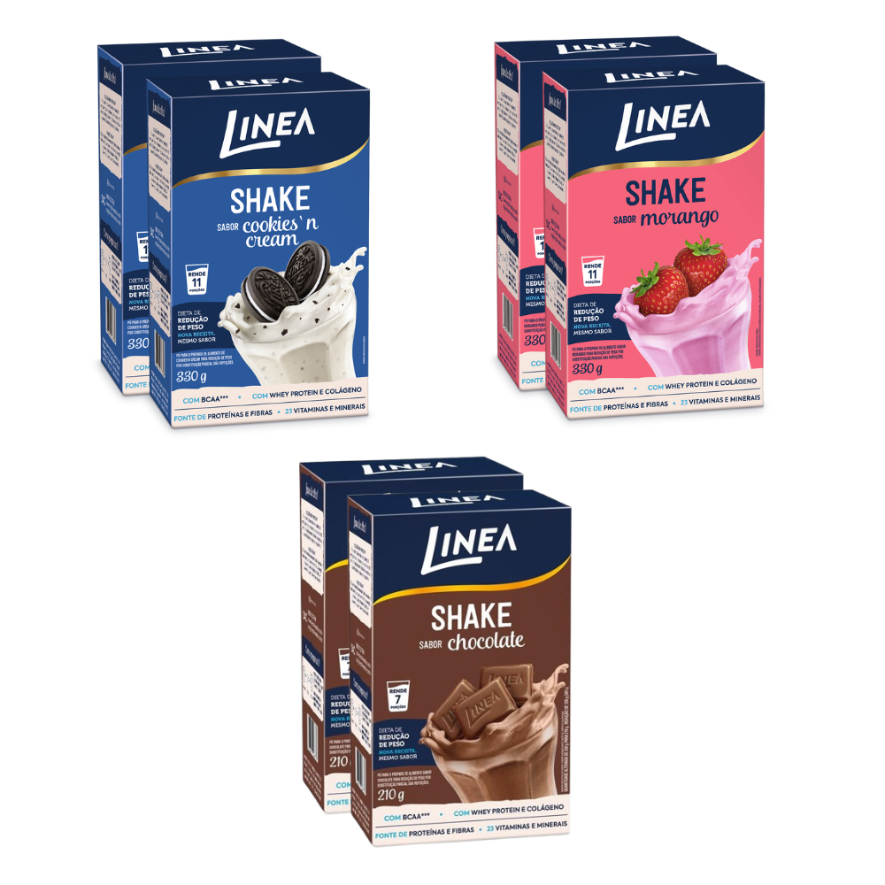 Kit 6 Shakes Linea Sabor Cookies’n Cream, Morango de 330g e Chocolate de 210g em Oferta na Shopee