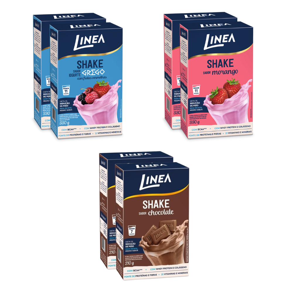 Kit 6 Shakes em pó Linea Sabor Iogurte Com Frutas Vermelhas, Morango de 330g e Chocolate de 210g em Oferta na Shopee