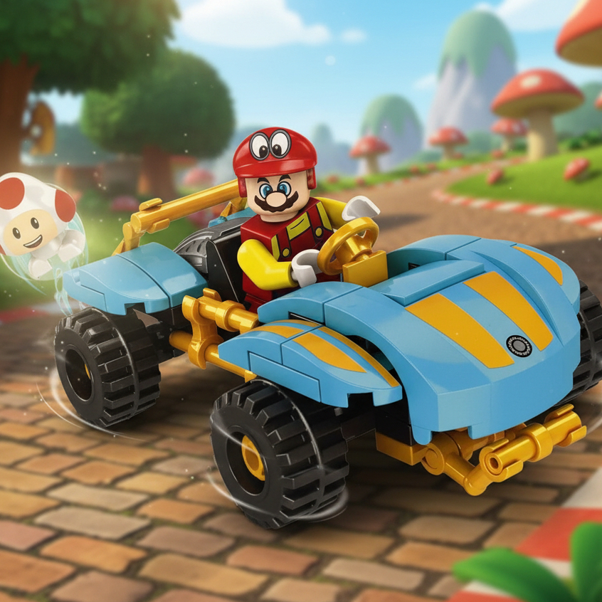 Blocos de Montar Carro e Moto Infantil Aventuras Rodoviárias com Boneco