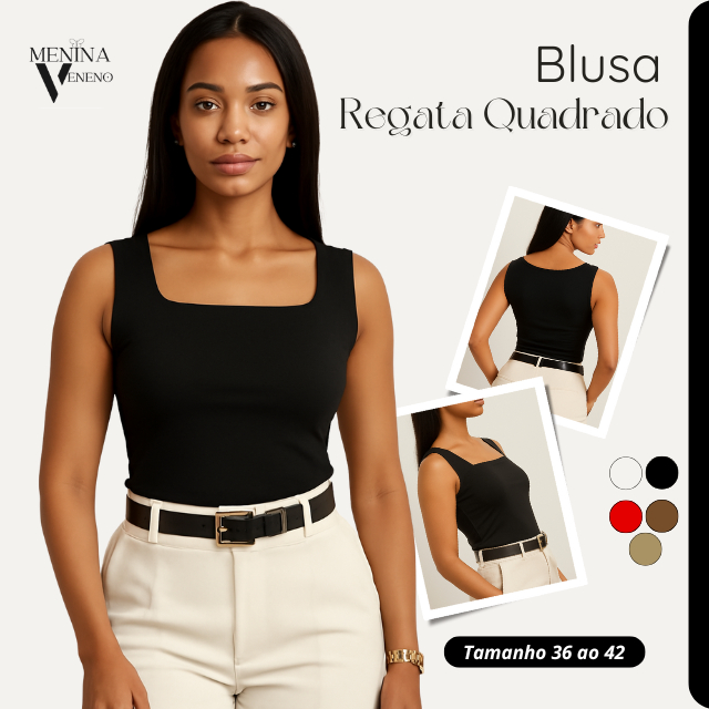 BLUSA SUPLEX DECOTE QUADRADO RETO BÁSICA REGATA MANGUINHA ACADEMIA BLUSA FEMININA TRABALHO CASUAL ELEGANTE TENDENCIA