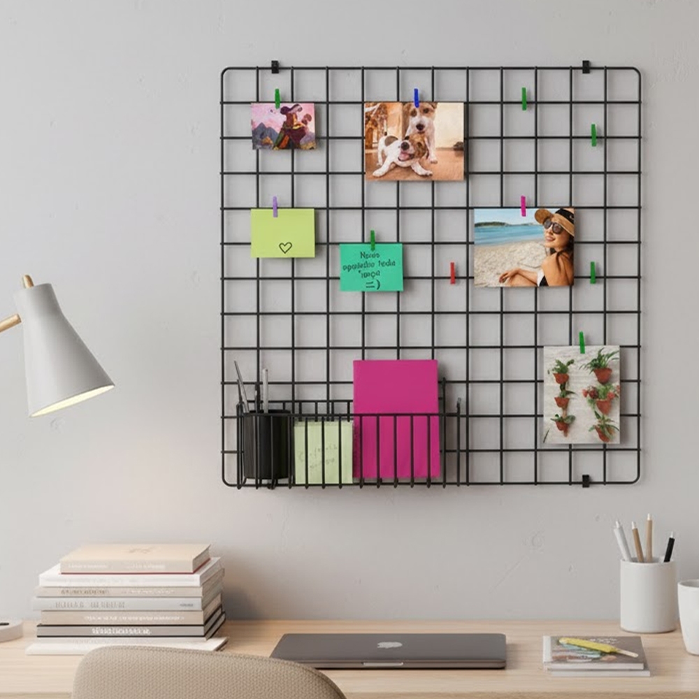 Memory Board com Cesto Organizador + Mini Prendedores de Foto Tela Aramada Porta Retrato Quadro Decorativo