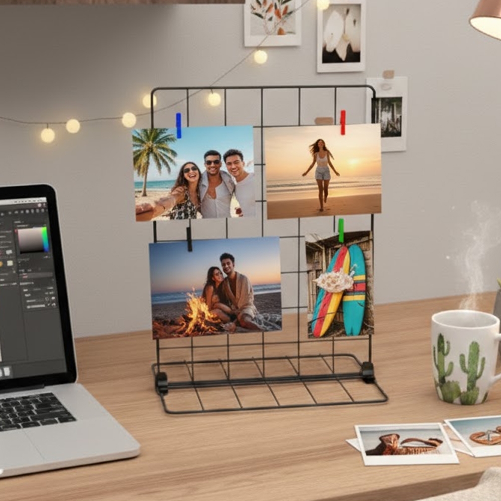 Memory Board de Mesa Painel Fotos Quadro Porta Retrato com Mini Prendedor Polaroid Presente de Natal Tela Aramada