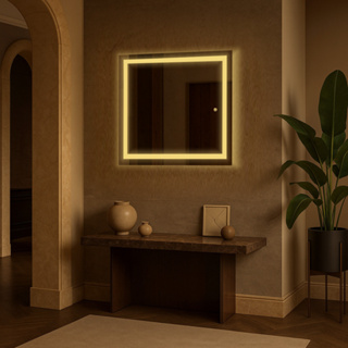 Espelho Quadrado 90cm x 90cm Led Jateado Touch Grande Decorativo Bivolt Moderno Sala Quarto Banheiro Hall 3 TONS DE LED em Oferta na Shopee