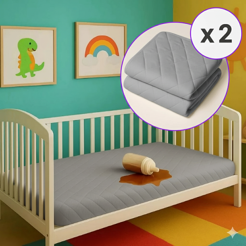KIT 2 Capas Impermeável Cinza Para Berço Com Elástico 1,30 x 0,70M Tecido Matelado Forro Protetor
