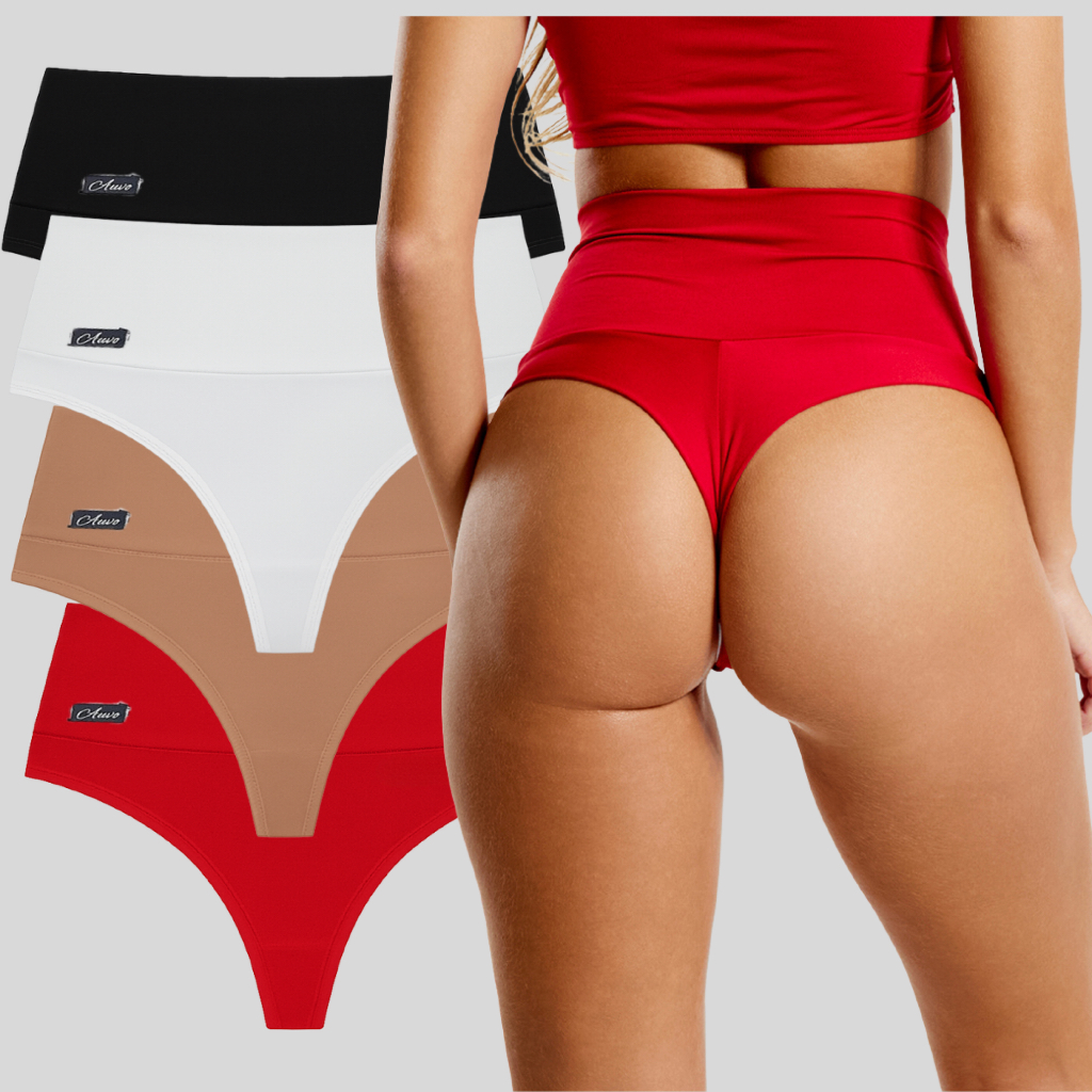 Kit 3 ou 5 Calcinhas Modeladora Cós Alto Duplo Fio Duplo Lingerie Pós Parto Levanta Bumbum Não Marca Roupa