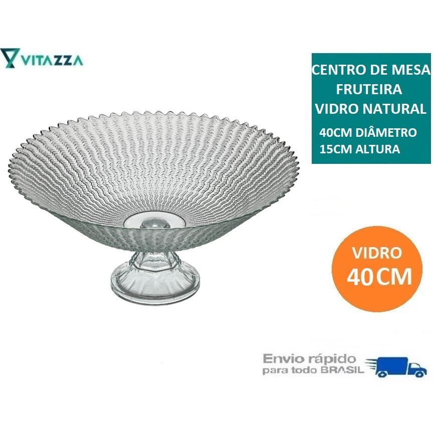 Fruteira De Vidro Com Pé 40cm Centro de Mesa Ondas Vitazza