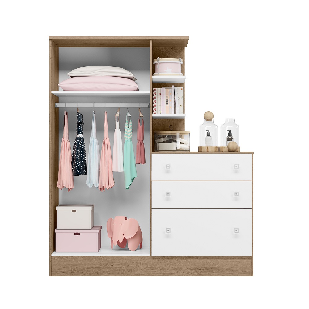 Detalhes do Guarda Roupa Conjugado 2 Portas e 3 Gavetas Para Quarto de Bebê