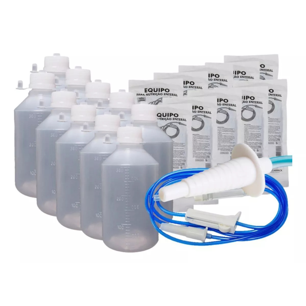 Kit Nutrição / Alimentação Enteral 10 Frascos 300ml + 10 Equipos Escalonados