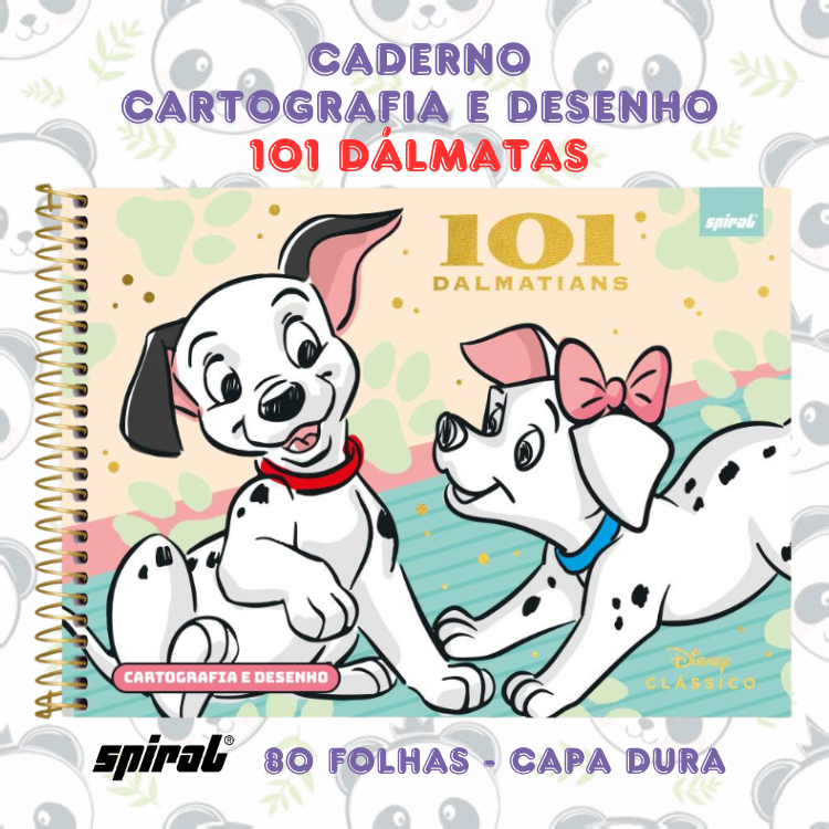 Caderno Cartografia e Desenho Capa Dura 101 Dálmatas Disney Clássico 80 folhas | Spiral