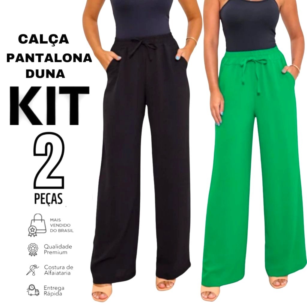 Kit 2 Calças Pantalona Duna Feminina Cintura Alta ENVIO IMEDIATO em Oferta na Shopee