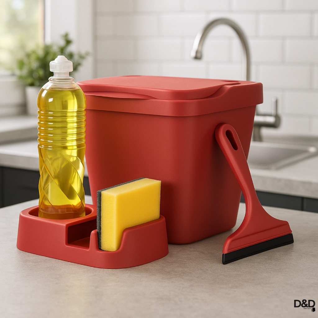 Kit Pia Elegance Lixeira 4,8L Porta Detergente Rodo de Pia Organizador Cozinha Dispenser Porta Sabão