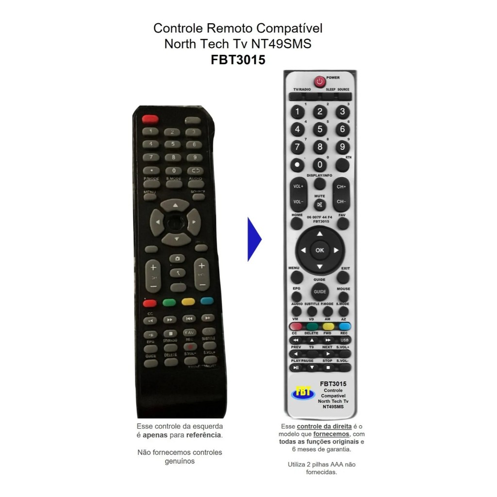 Controle Compatível North Tech Tv NT49SMS FBT3015