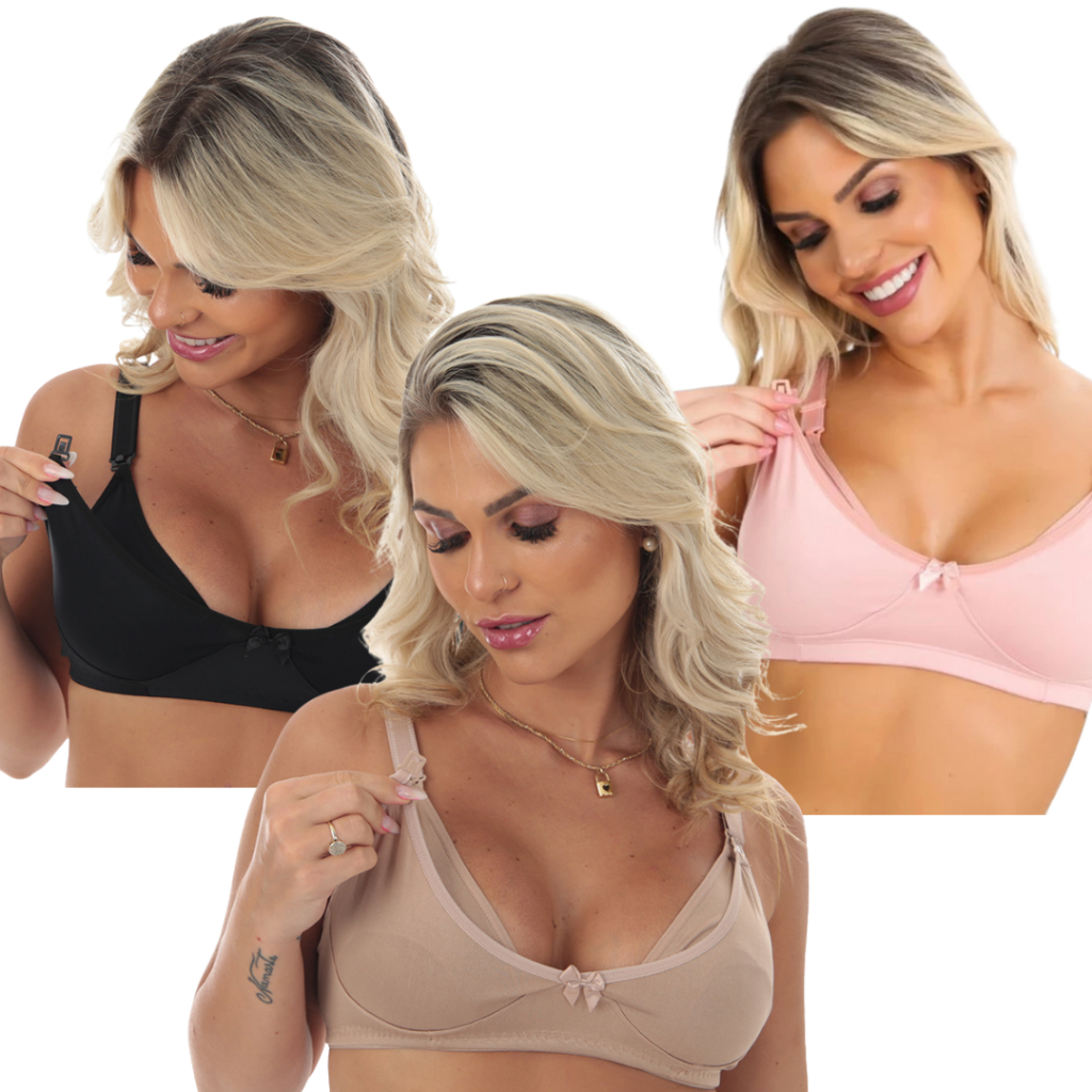 3 Sutiã de Amamentação Reforçado com Abertura para Amamentar Top Pós Parto Maternidade em Oferta na Shopee