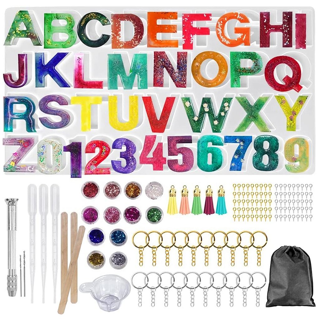 Molde de Silicone Lorben Forma Alfabeto Números 3D Resina Epóxi Kit com 152 peças