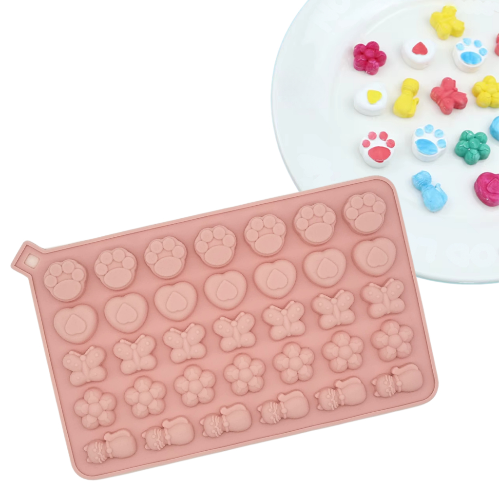 Molde de Silicone Gatinho e Borboleta 34 Cavidades Forma de Patinhas Goma Doce Chocolate em Oferta na Shopee