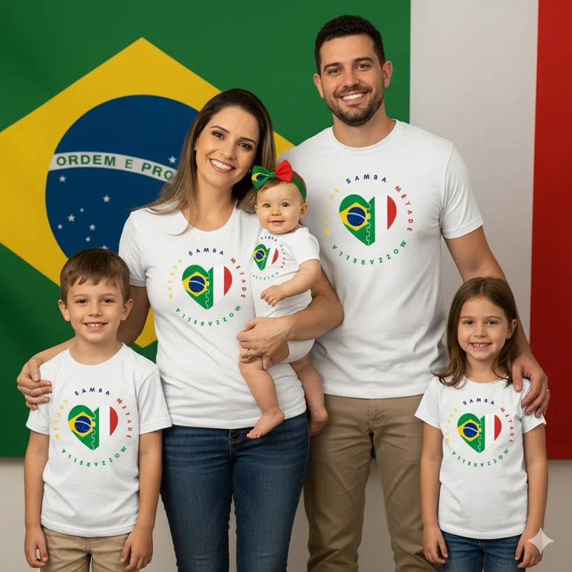Body/ Camiseta Brasil E Italia Time Futebol Brasil Família M04