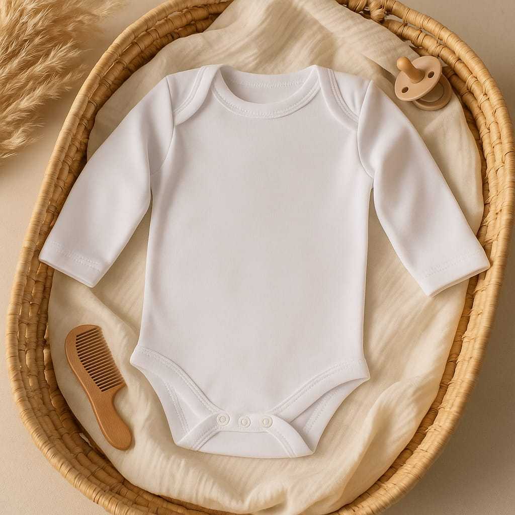 Body Bebê Manga Longa Branco Suedine  Premium Algodão