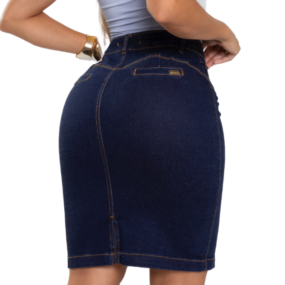 Saia Jeans Feminina Cintura Alta Lycra Elastano Secretaria