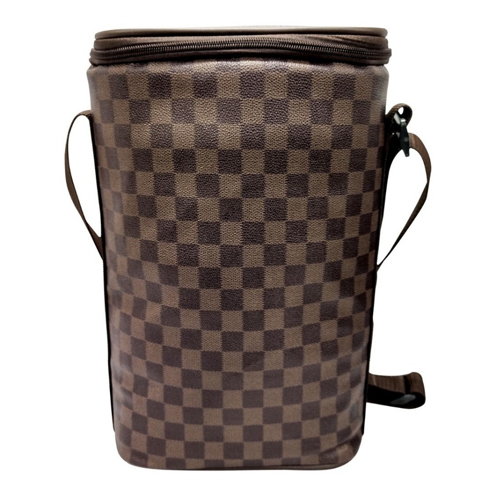 Bolsa Porta Garrafa Wine Bag 750ml Térmico Classe Organizadora Para 2 Garrafas Xadrez Marrom