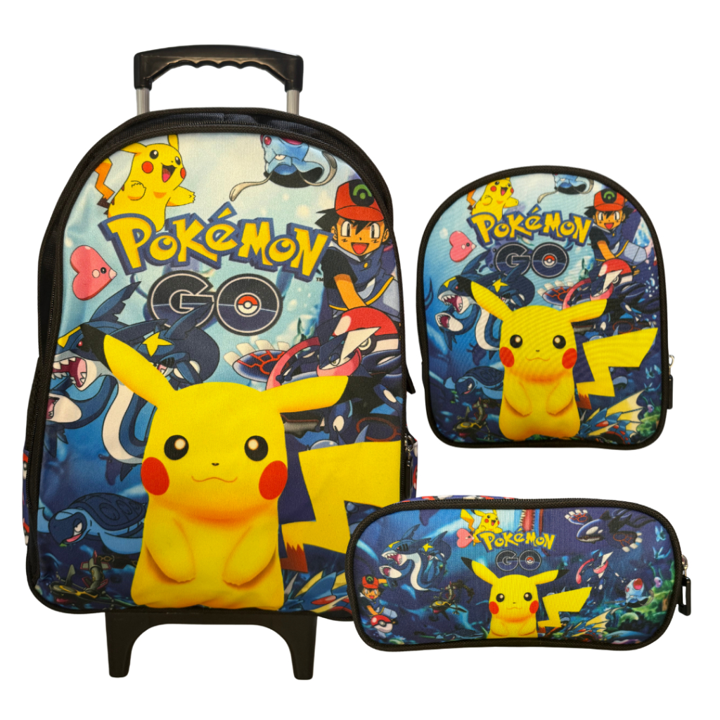 Kit Pokémon Mochila de Carrinho + Lancheira + Estojo em Oferta na Shopee