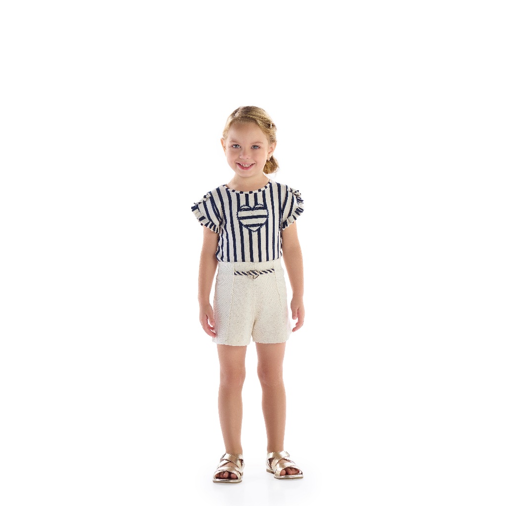 Conjunto infantil kiki xodo Blusa Marinho em Malha Texturizada com Shorts tamanhos 1/2/3/4