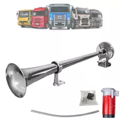 Buzina Marítima Para Caminhão Barco Lancha Navio 45cm 12v Com Compressor Cromada Aplicação Universal
