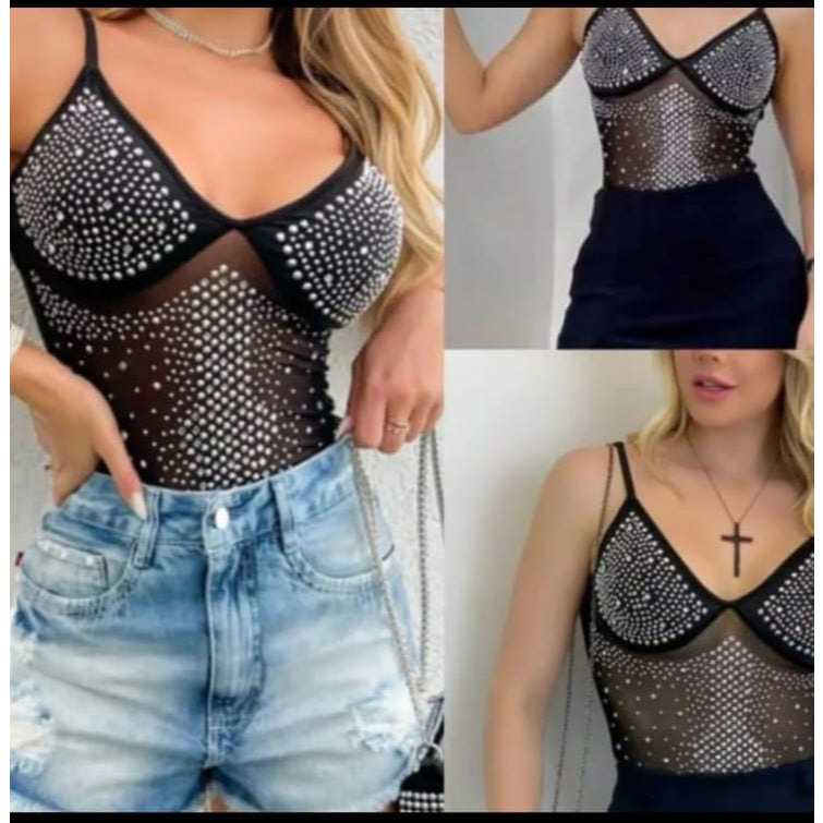 Body Feminino Tule Pedraria com Alcinha  Luxo Meraki Girls