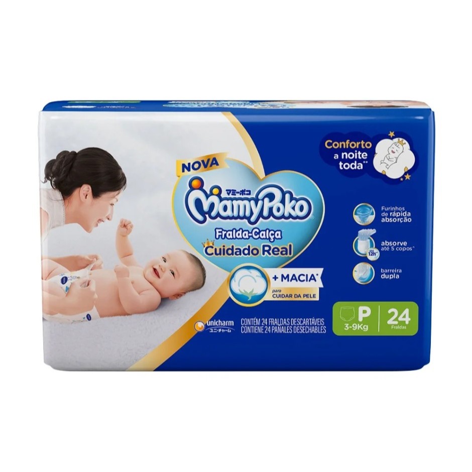 Fralda Descartável MamyPoko Calça Regular Tamanho P - 6 Pacotes com 24 Fraldas - Total 144 Tiras