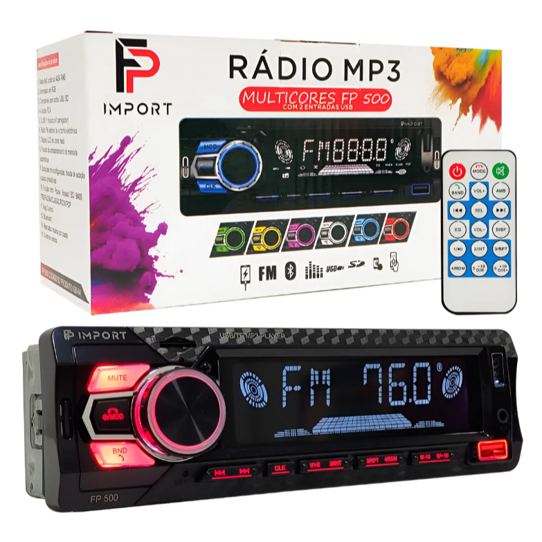 Radio Tipo Pioneer Universal Carro 4x50w Bt Rgb Fm Card Sd em Oferta na Shopee