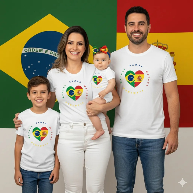 Body/ Camiseta Brasil E Espanha Copa Do Mundo Família M03