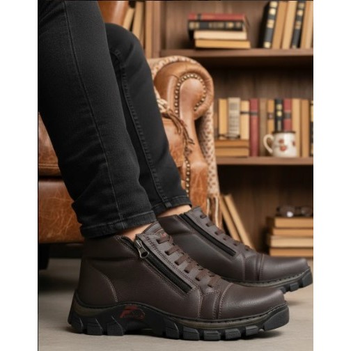 Tênis Masculino Coturno Adventure Com Ziper Na Lateral Tratorado em Oferta na Shopee