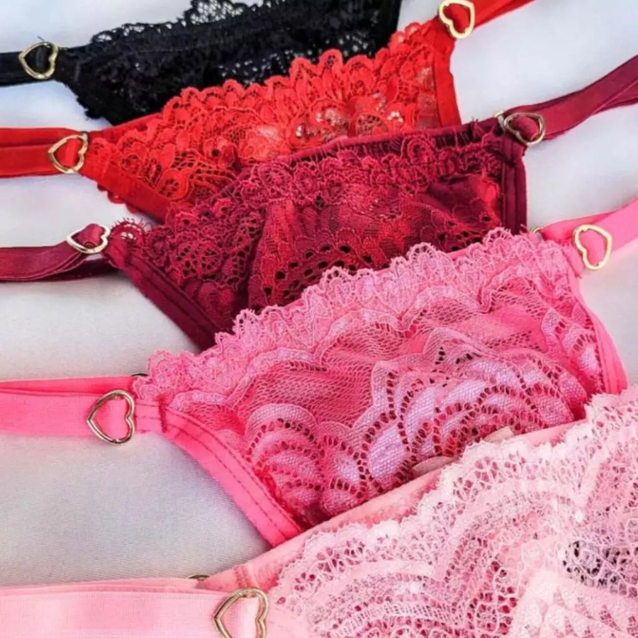 Kit Tangas Femininas Sensual em Renda com Regulagem Coração Calcinha Sexy