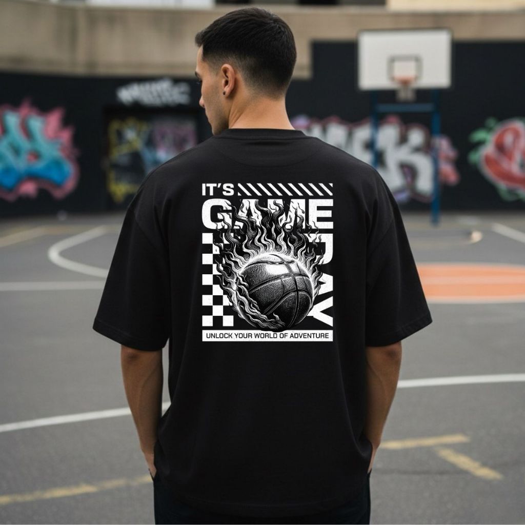 Camisa Oversized Game Day Basquete Streetwear Moderna Masculina Camiseta Algodão Confortável