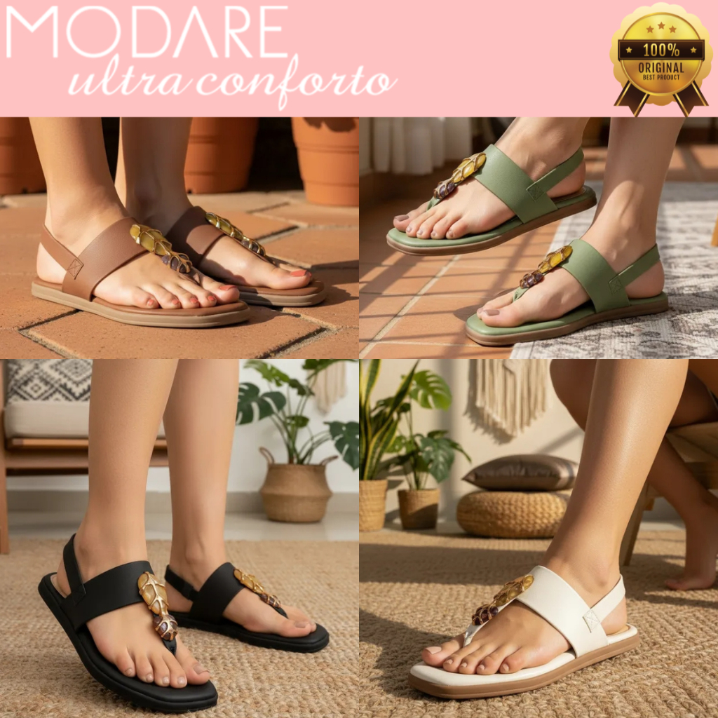 Sandália Ortopédica Feminina Modare Macia Ultraconforto Detalhe em Pedraria 7212103 Original
