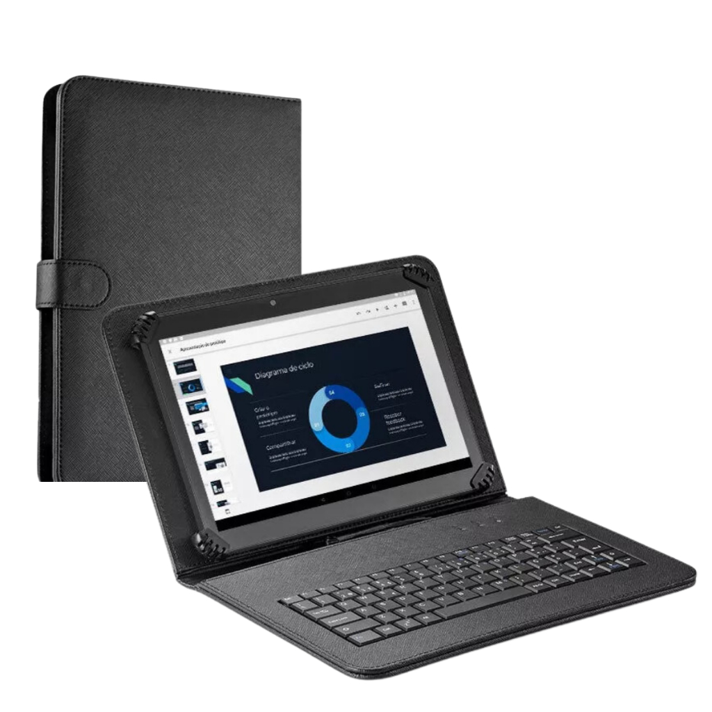 Capa preta c/Teclado Embutido p/ Tablet 7" Positivo Vision Tab 7 - Proteção e Digitação