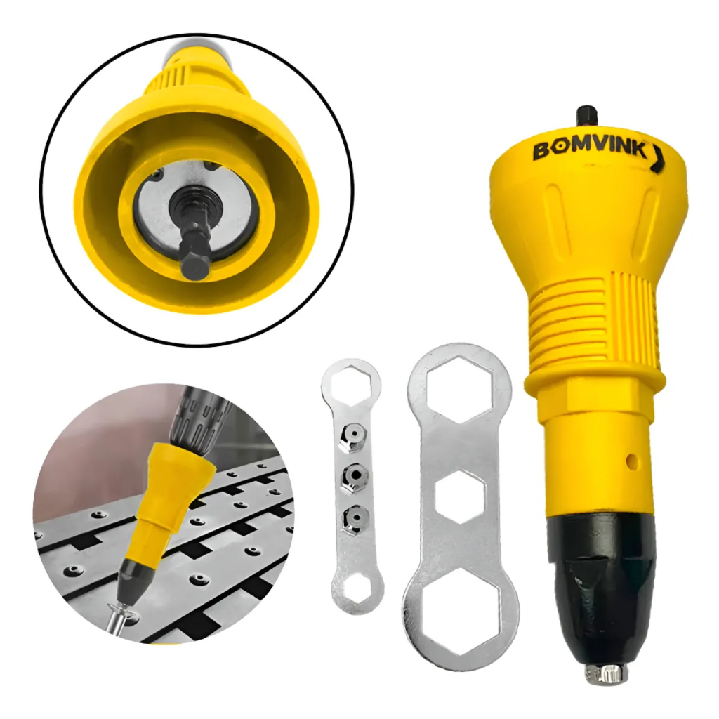 Adaptador Rebitador para Furadeira e Parafusadeira Cabeçote Rebitador 2,4–4,8 mm 4 Bicos