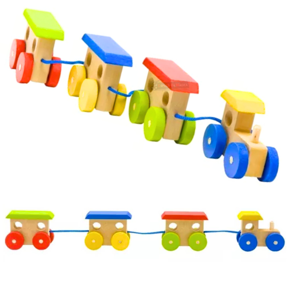 Trem Pedagógico Madeira Trenzinho Educativo Montessori Colorido