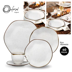 Jogo 40 Pçs Aparelho de Jantar e Chá Porcelana Ryo Maresia Oxford Conjunto de Pratos e Xícaras