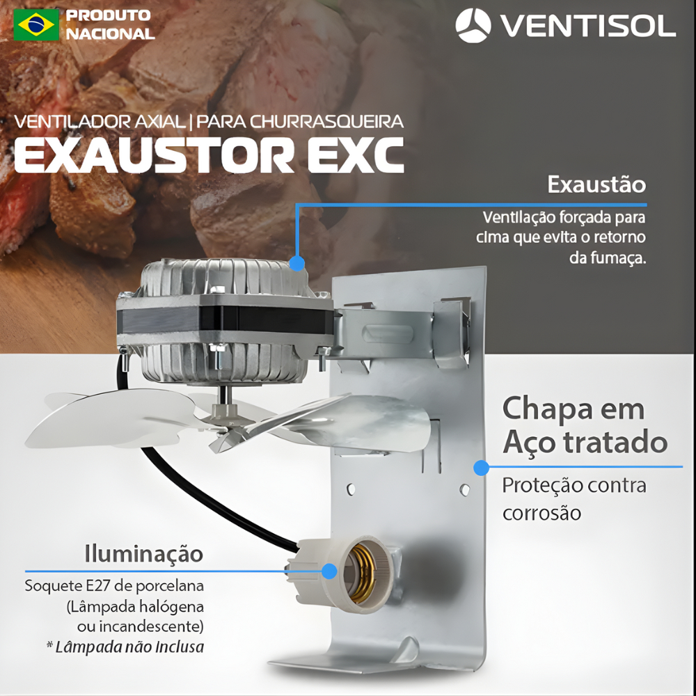 Exaustor de Churrasqueira 220v Alta Temperatura Ventisol 60W Ventilador Iluminação Refrigeração Circulação Ar Compacto · foto 2