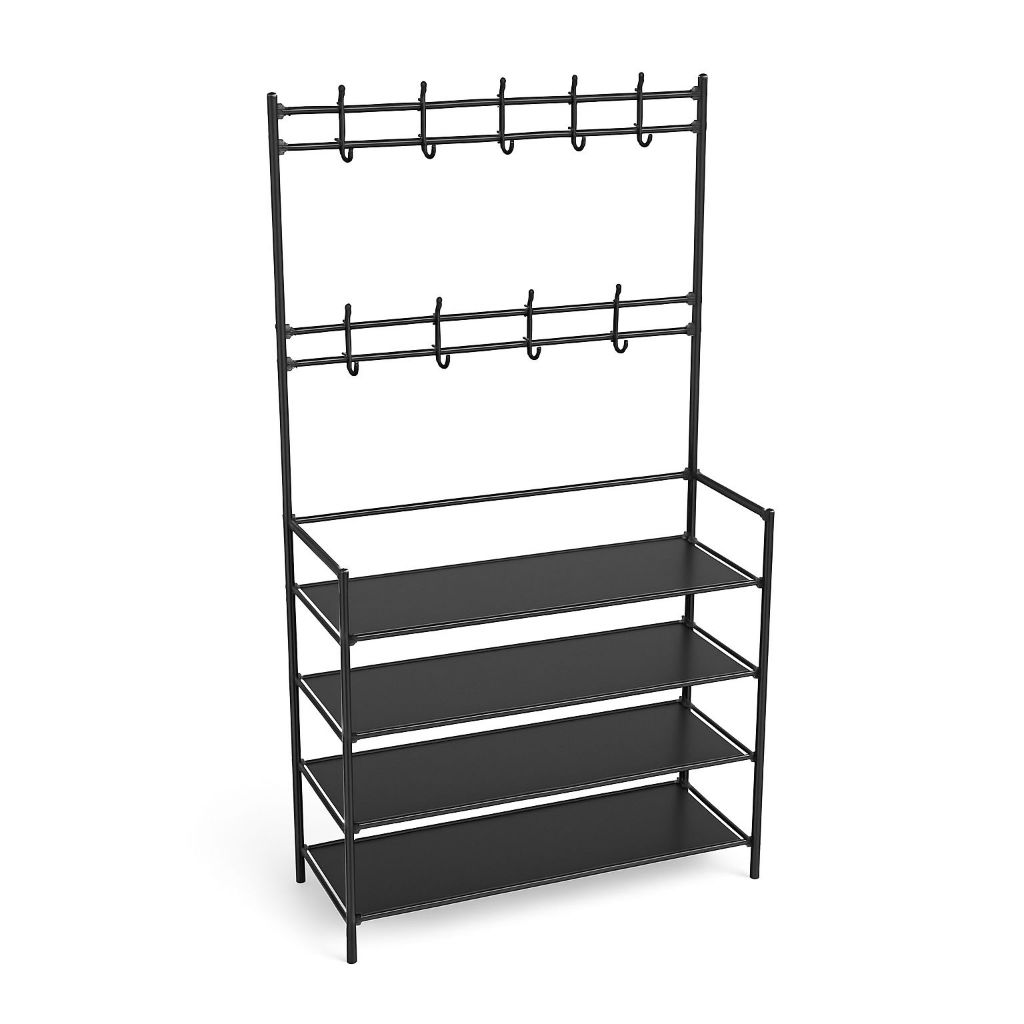 Arara Multiuso com Cabideiro e Sapateira 4 Prateleiras 8 Ganchos Suporte para Roupas e Acessórios N+ CUPOM