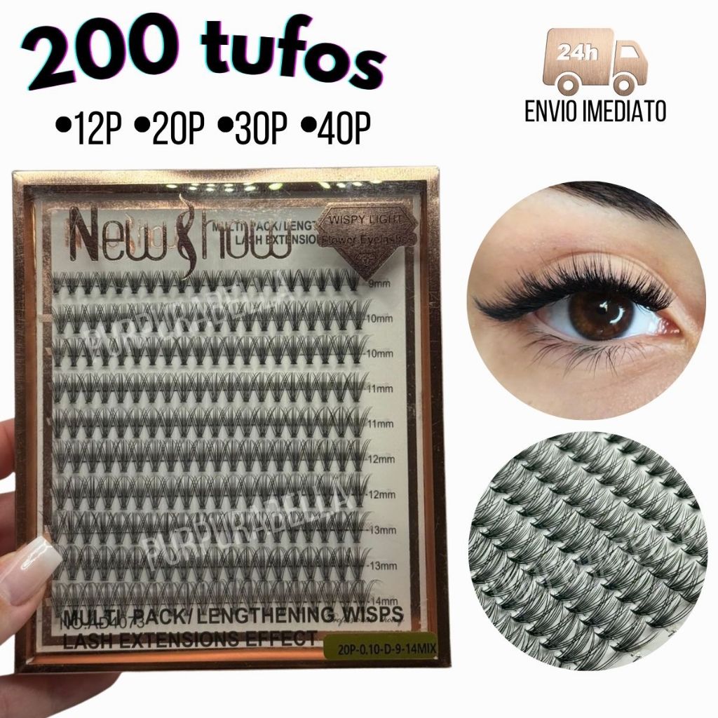 NewShow Cartela Cílios Tufo Tufinho [12P][20P][30P][40P] Curva D Volume Extensão Cilios Alongamento
