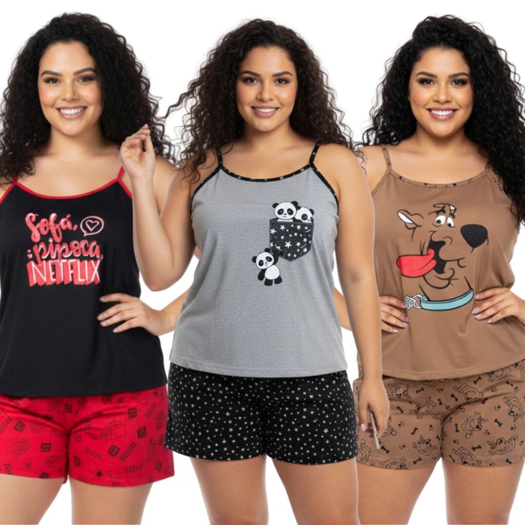 Baby Doll Feminino Plus Size de Alcinha Estampado / Pijama Plus Size / Roupa de Dormir Tamanho Grande em Oferta na Shopee