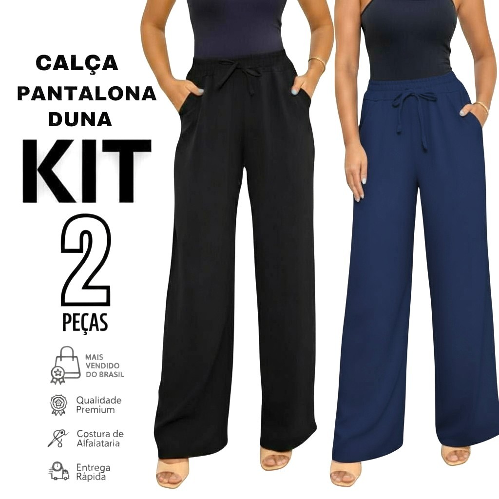 Kit 2 Calça Feminina Pantalona de Amarrar Duna em Oferta na Shopee