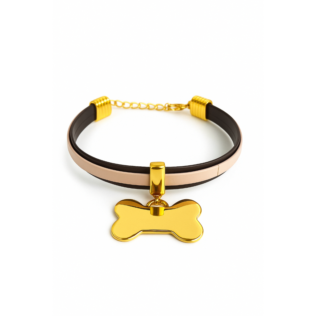 Coleira Couro Gargantilha Placa Nome Telefone Gravado Laser Gato Cachorro Plaquinha de Identificação