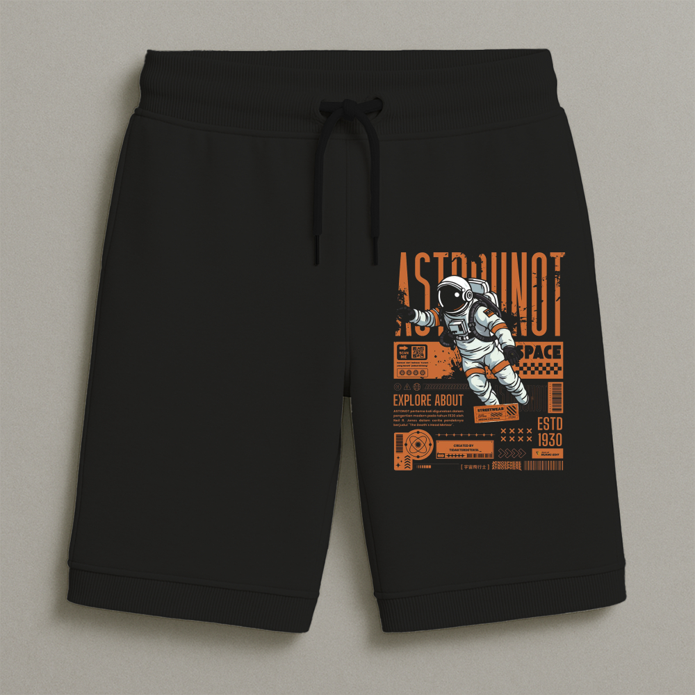 Bermuda Moletom Masculina Infantil Estampada Astronauta Laranja Conforto Streetwear Tamanho 8 Ao 16