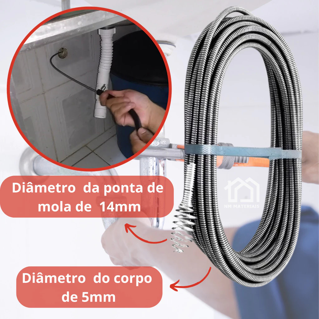 Desentupidor Profissional Tufão 5m em Aço – Ideal para Vasos, Pias, Ralos e Esgoto