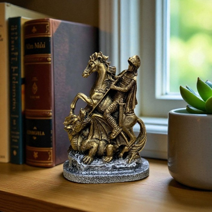 Estatueta São Jorge Em Resina Decoração Católica e Religiosa