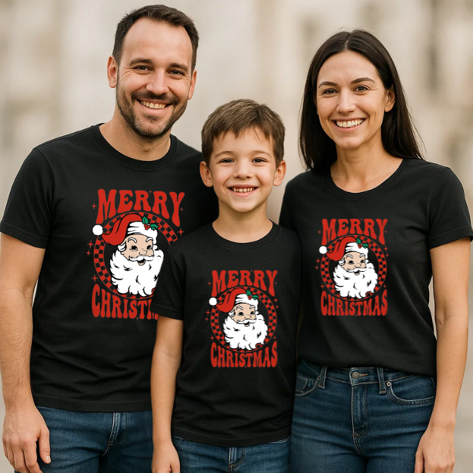 Kit 3 Camiseta Familia Merry Christmas Blusa Com Nome 100% Algodão Papai Noel Estampa Combinando