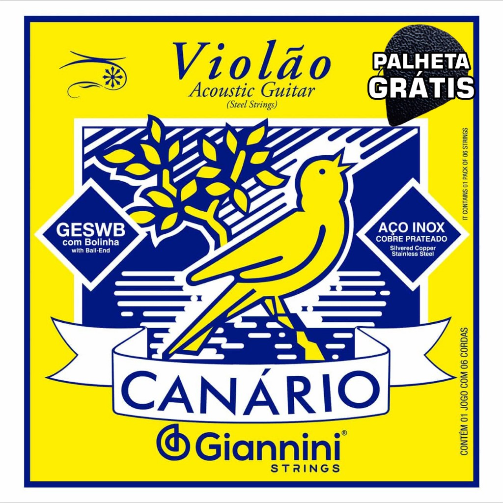 Imagem Melhor Cordas para Violão Aço Elétrico Giannini Canário com Bolinha Muito Barato Excelente Qualidade